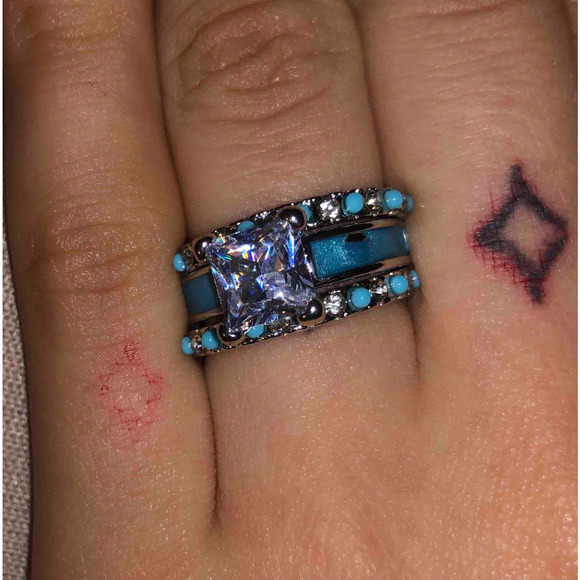 New 3-ring set Sz 6 Silver Turquoise Solitaire Band Stone Native Layered - Picture 6 of 8